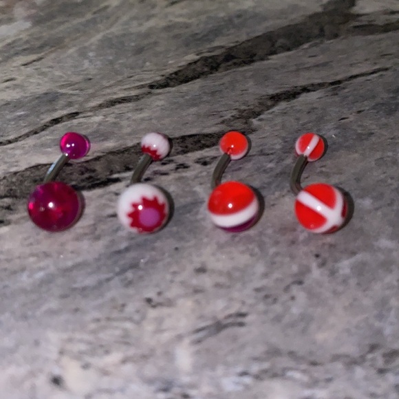 4 Belly Button Ring Set Purple Pink - Picture 2 of 3